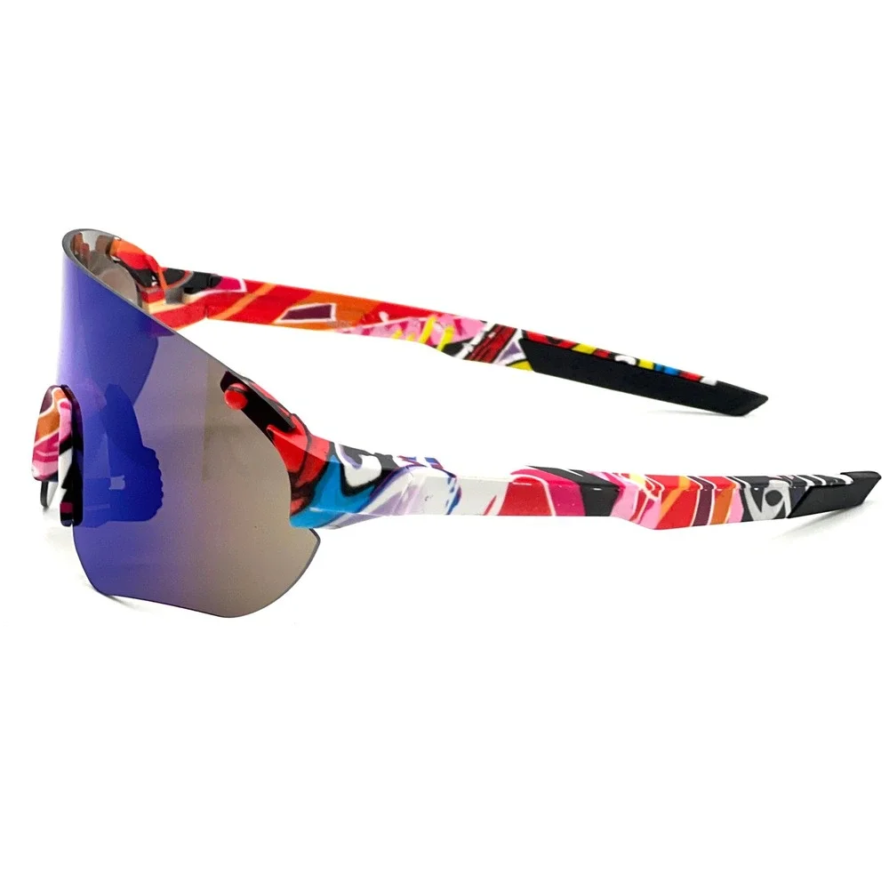 Multicolor Graffiti Women Sunglasses Blue Mirrored Lens Sport Performance Shades